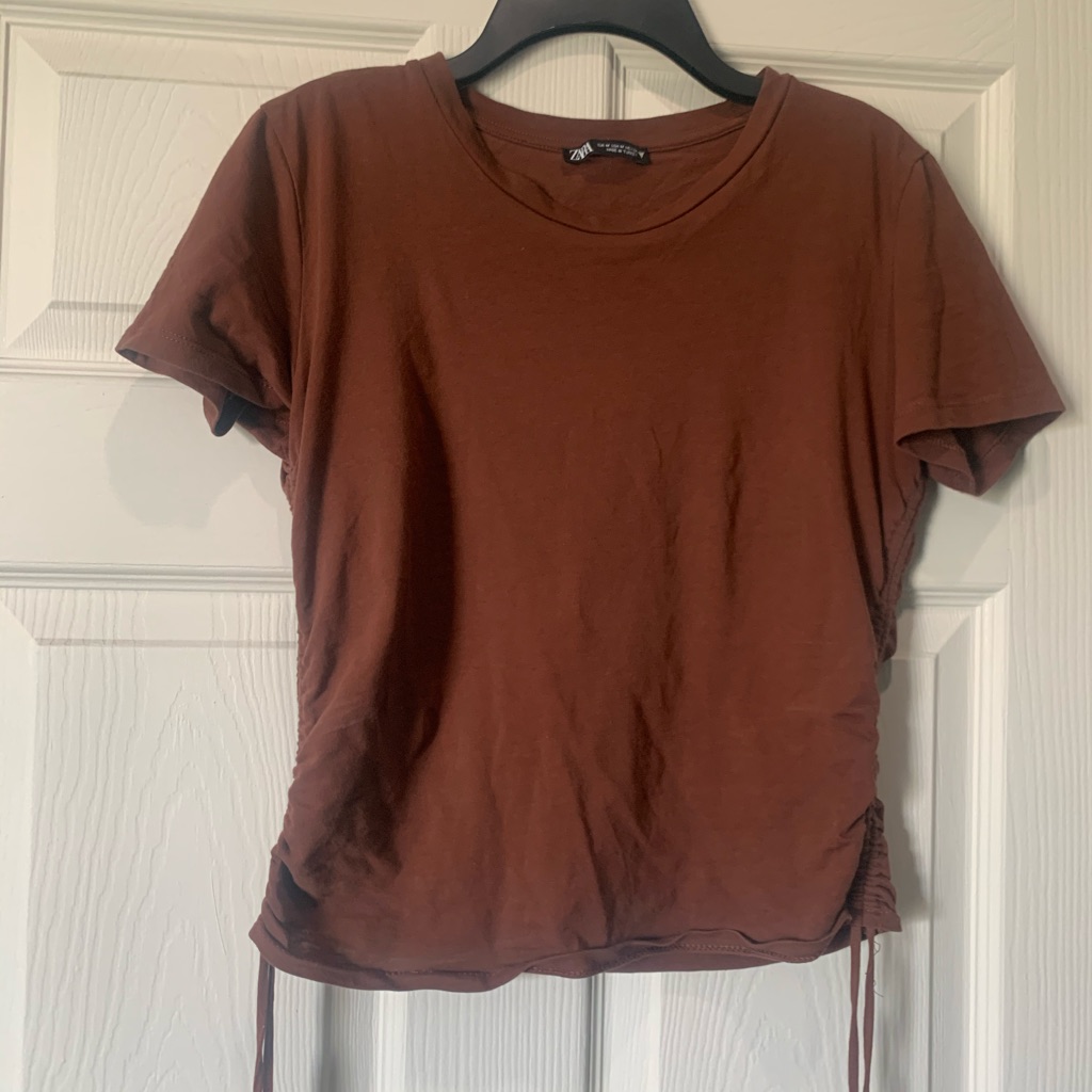 Brown Drawstring Basic Zara Top